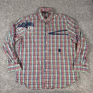 Marithe Francois Girbaud Shirt Mens XXXL Multi Color Plaid Embroidered Y2K